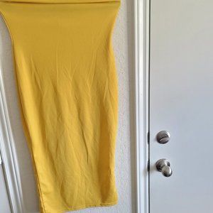 strapless yellow tube dress.